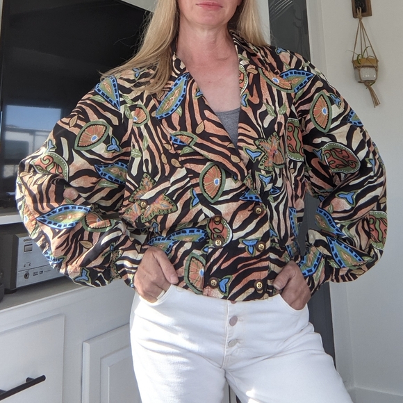 Vintage silk cropped double breasted blazer/jacket - Picture 5 of 11